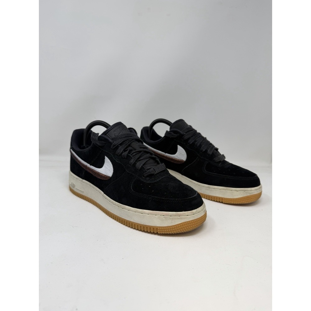 Nike Air Force 1 Low Black Suede Gum Sole Sneakers 898889-010 Womens 8